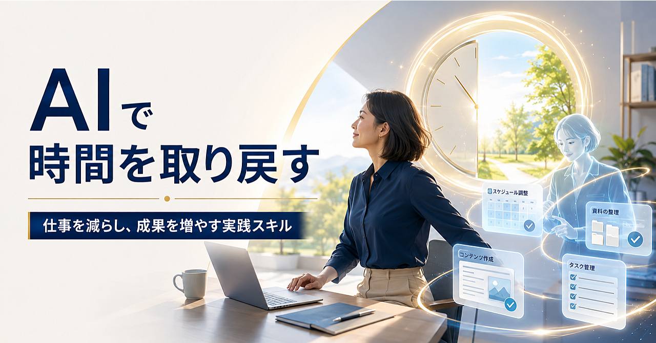 【保存版】AIで毎日2時間を取り戻す仕事術｜仕事を減らし、成果を増やす7つの実践スキルのアイキャッチ画像