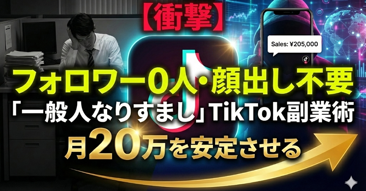 【衝撃】フォロワー0人・顔出し不要。海外で爆売れ中の「一般人なりすまし」TikTok副業術：会社にバレず月20万を安定させる完全攻略マニュアル