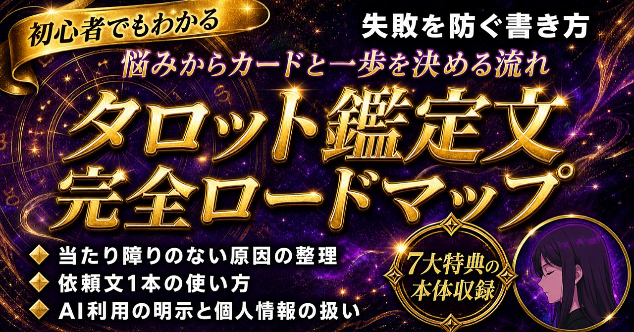 【初心者・後発組でもこれなら始められる!】AI占い×タロット鑑定文完全攻略【基礎からの鑑定文作成ロードマップ】のアイキャッチ画像