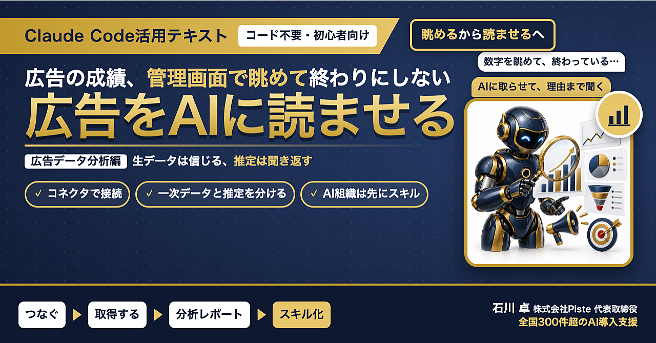 【広告の数字は、眺めずに聞く】Claude Code活用テキスト 広告データ分析編のアイキャッチ画像