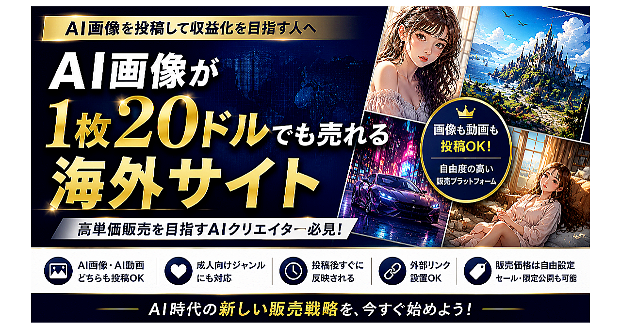 AI画像を高単価販売したい人へ|AI画像が1枚20ドルでも売れる海外サイト(特典なし版)のアイキャッチ画像