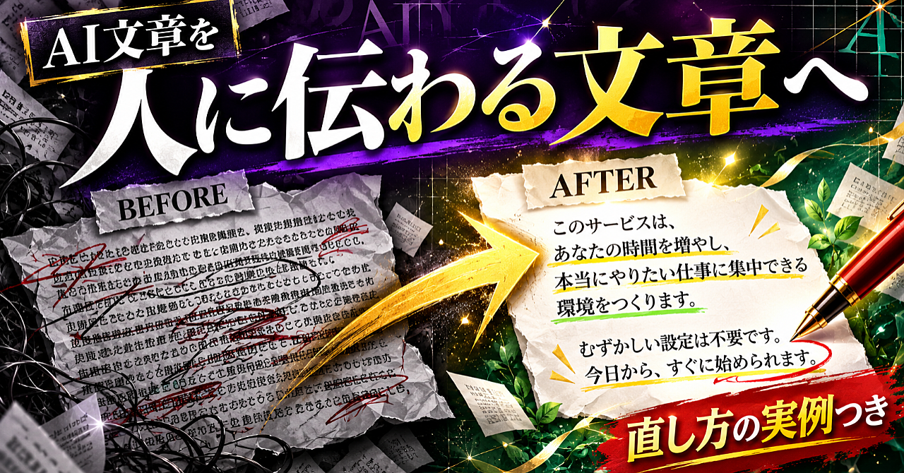 【AIで販売文を読みやすく直す】伝わらない下書きを、意味を変えずに購入前の疑問へ答える文章にする方法のアイキャッチ画像