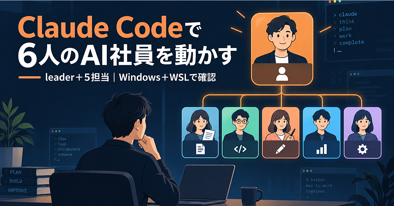 【設定ファイル25点】Claude Codeで6人のAI社員を雇う|リーダーに1回頼むと、調べる・書く・点検するまで担当に分かれて返ってくるチームの一式のアイキャッチ画像