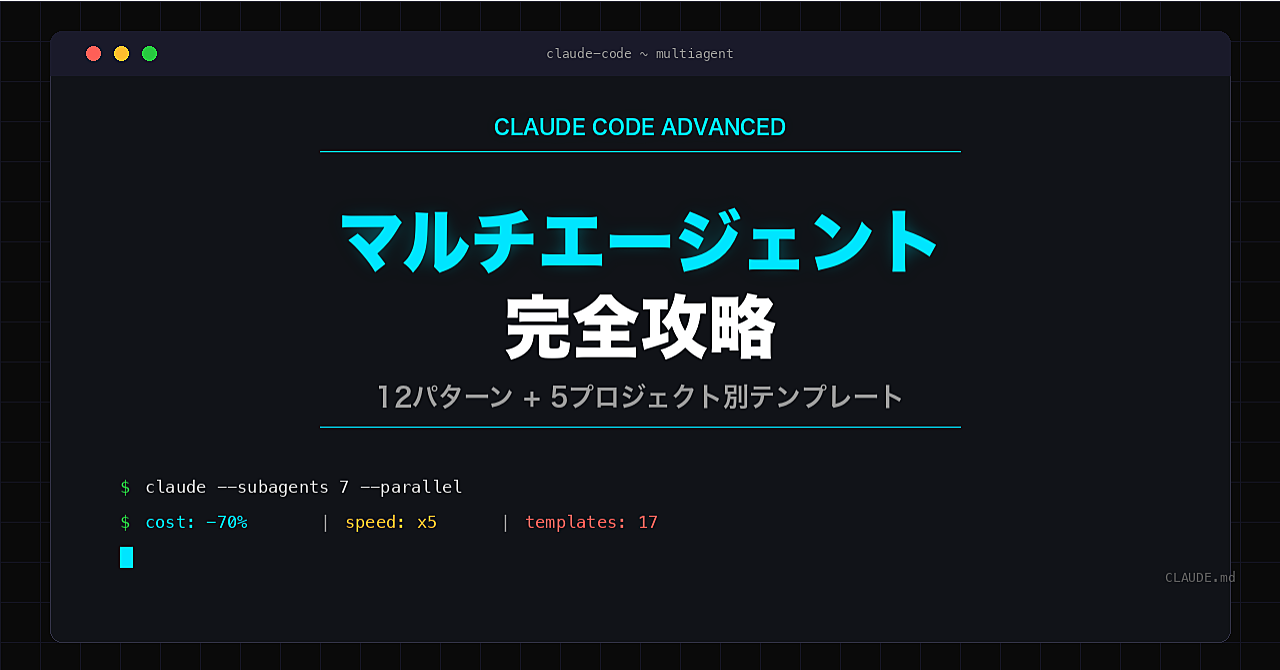 Claude Codeマルチエージェント完全攻略 — 12パターン+5プロジェクト別テンプレートで並列開発を極める