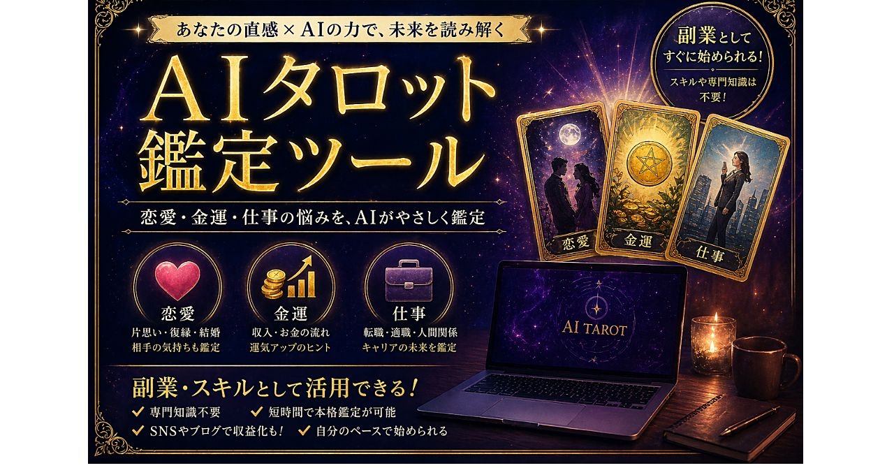 【AIタロット鑑定ツール】恋愛・金運・仕事運の本格鑑定文をワンクリックで自動生成｜占い副業を始めたい方へ
