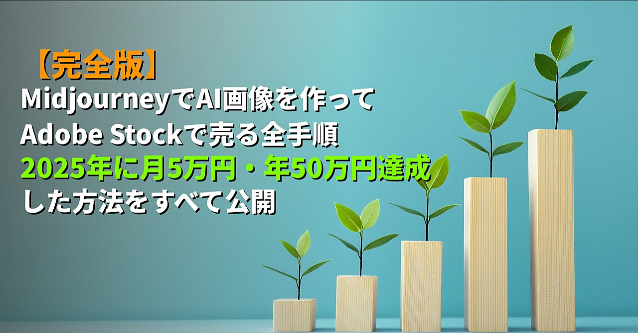 【完全版】MidjourneyでAI画像を作ってAdobe Stockで売る全手順｜2025年に月5万円・年50万円達成した方法をすべて公開