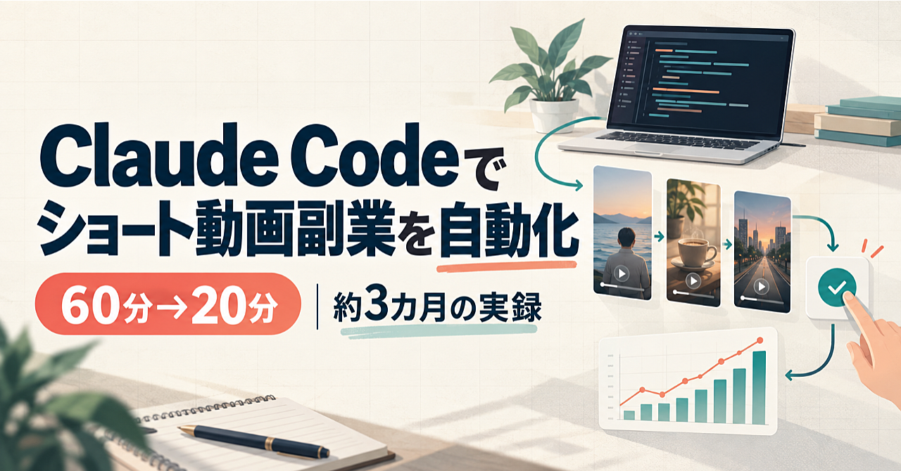 Claude Codeでショート動画副業を自動化した約3カ月の実録|台本・動画編集・3媒体運用で詰まったことのアイキャッチ画像