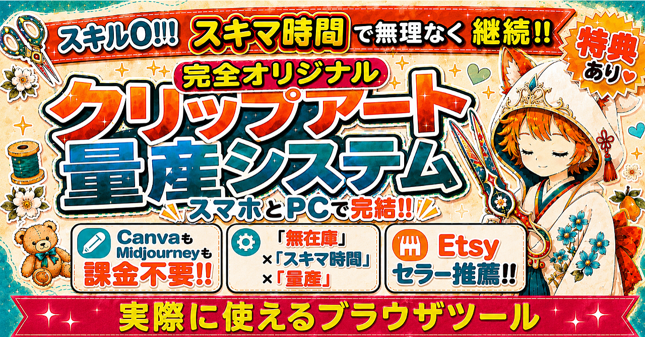スキル0！！スキマ時間で効率化！！完全オリジナル「クリップアート量産システム」！！