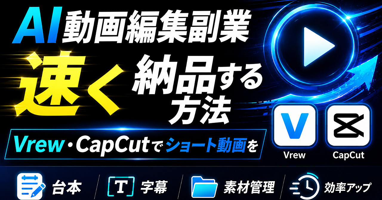 【AI動画編集副業】Vrew・CapCutでショート動画を速く納品する方法｜台本・字幕・素材管理まで
