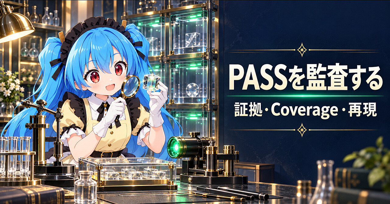 【評価設計】AIの「テスト済み」を信用しない――PASS・証拠・Coverageを監査できる仕組みのアイキャッチ画像