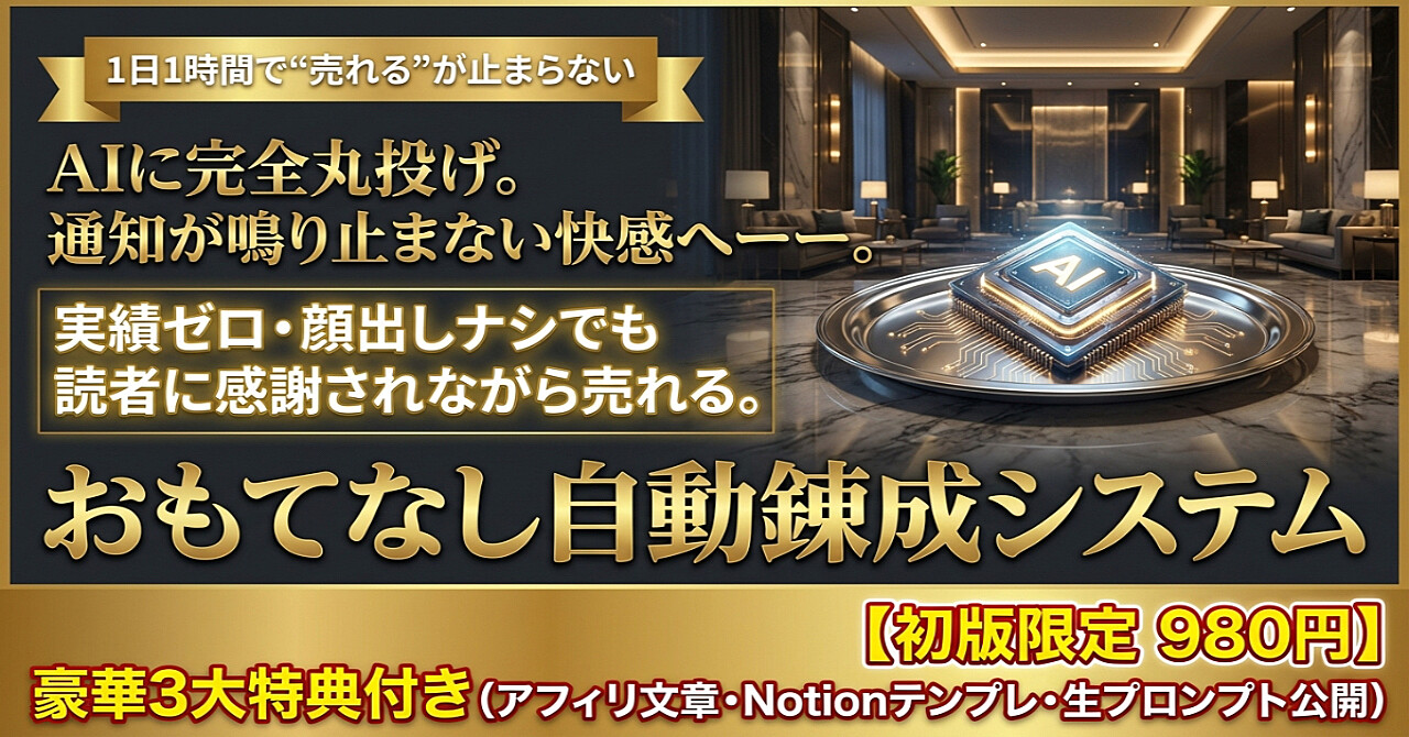 【初版980円/豪華3大特典】【通知が鳴り止まない快感へ】Xのバズから高単価セールスまでAIに完全丸投げ。読者に感謝されながら数万円がスルスル売れる『おもてなし自動コンテンツ錬成システム』