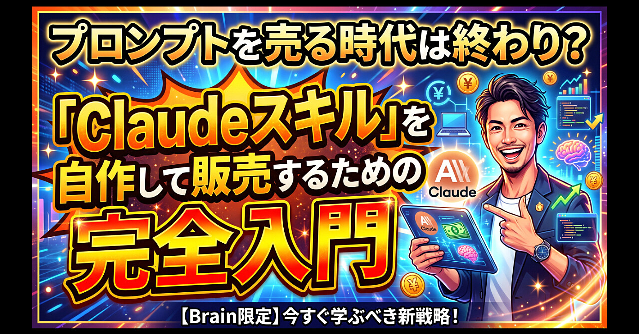 プロンプトを売る時代は終わり?|「Claudeスキル」を自作して販売するための完全入門のアイキャッチ画像