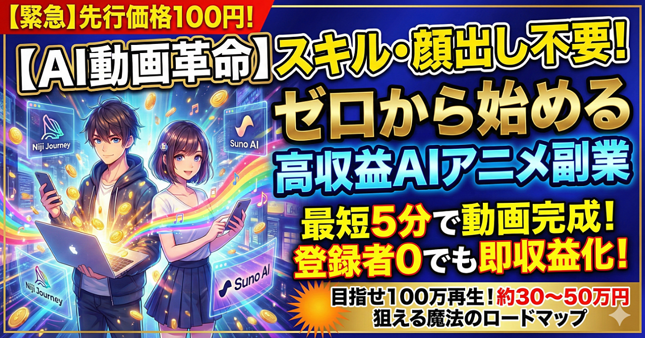 【AI動画革命】スキル・顔出し不要!「Niji Journey × Suno AI」でゼロから始める高収益AIアニメ副業完全ロードマップ