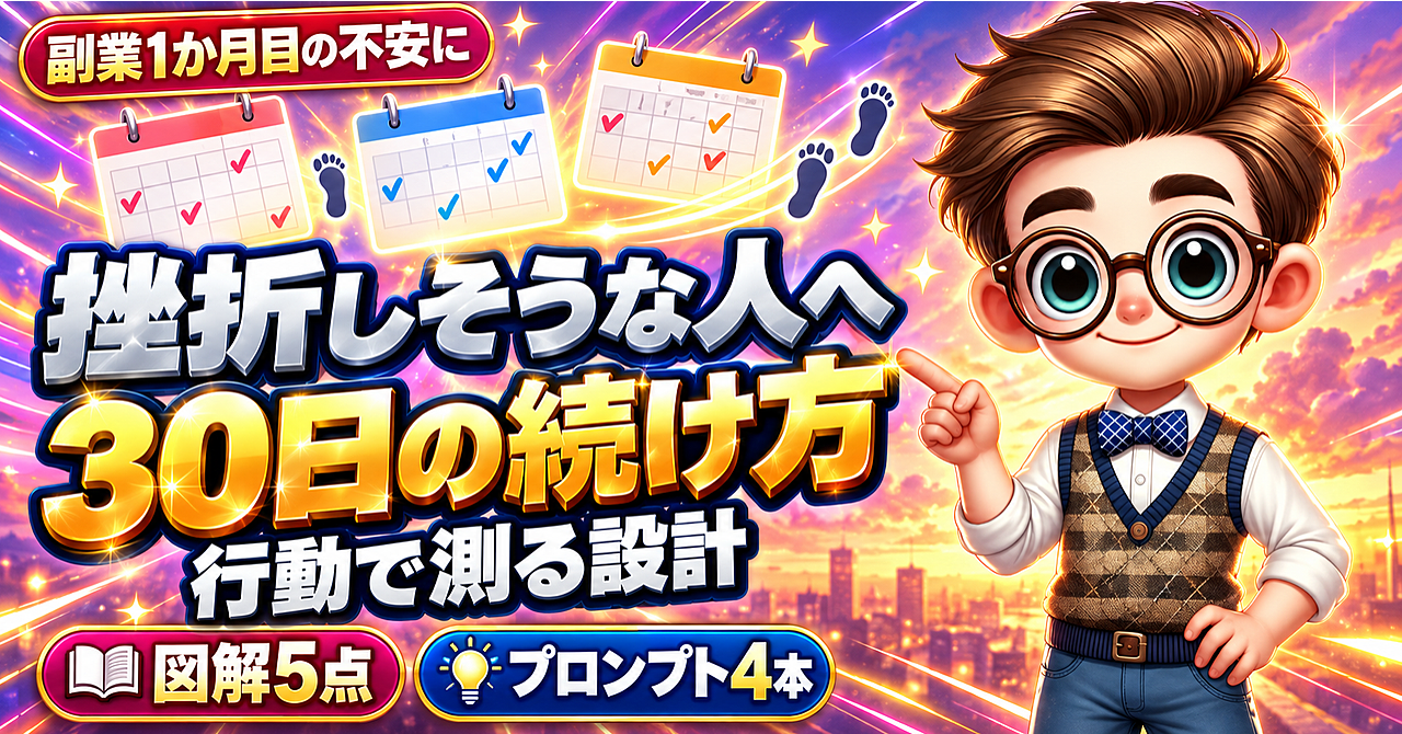 AI副業、最初の1か月で挫折しそうで不安な人へ。比べて折れる前に決める「30日の続け方」のアイキャッチ画像