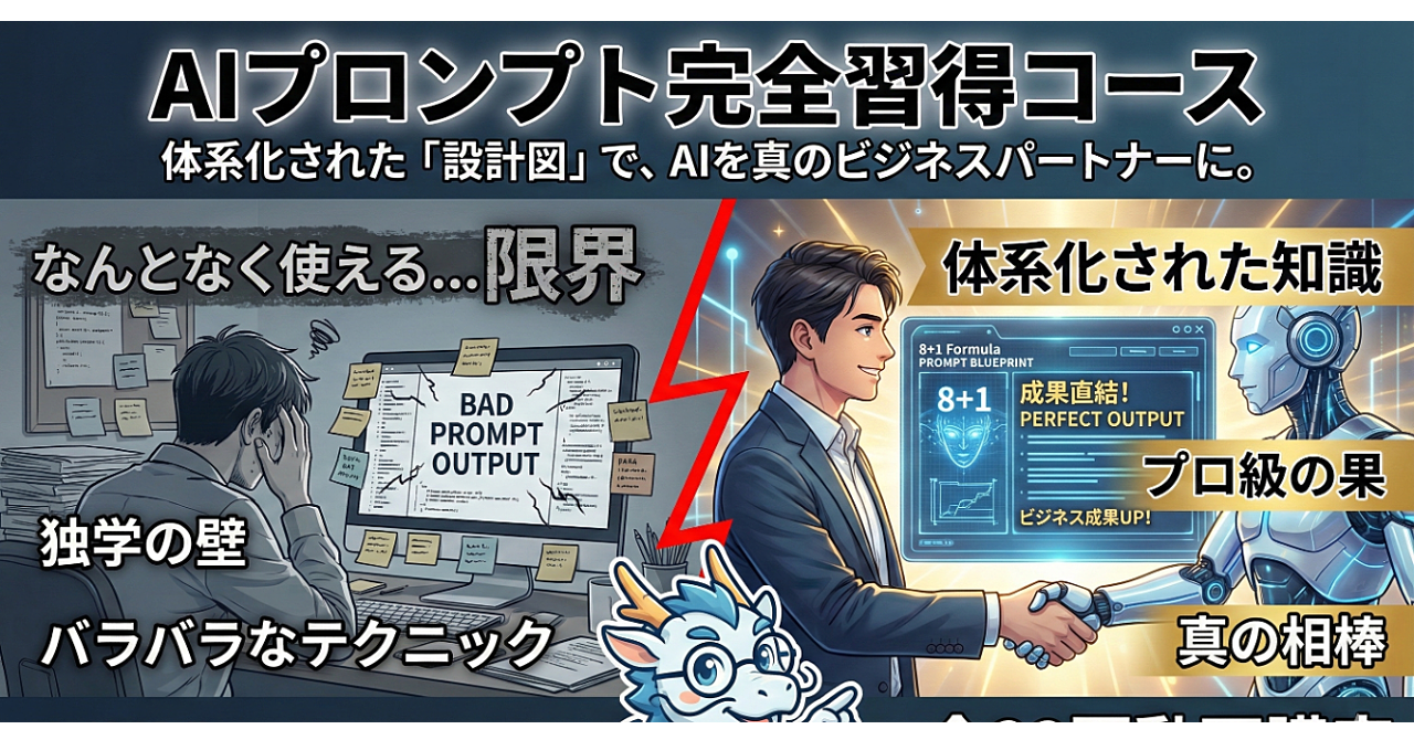 【成果を出すAI人材へ直行】：企業が求める＆副業を成功させる「AIを使いこなす人」の条件とプロンプト完全習得コース