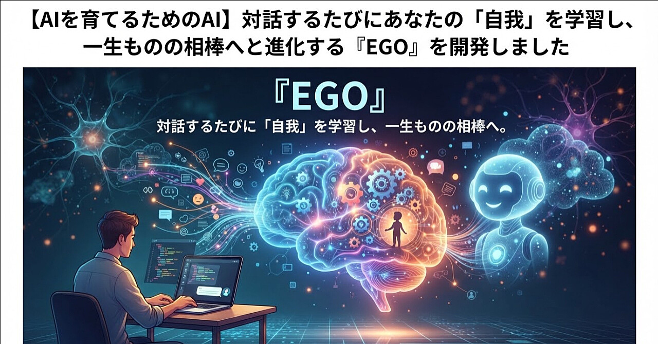 【AIを育てるためのAI】対話するたびにあなたの「自我」を学習し、一生ものの相棒へと進化する『EGO』を開発しました。のアイキャッチ画像
