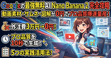 Nano Banana 2完全攻略|Googleの無料画像生成AIを使いこなして動画素材・サムネ・インフォグラフィックをプロ品質で量産する5つの実践活用法