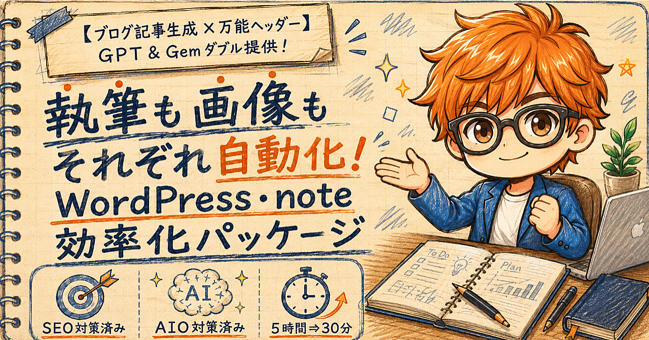 【ブログ記事×万能ヘッダー】執筆も画像もそれぞれ自動化!WordPress・note効率化パッケージ(GPT&Gemダブル提供)