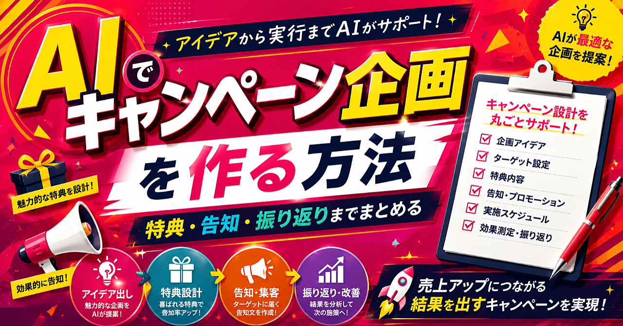AIでキャンペーン企画を作る方法|特典・告知・振り返りまでまとめるのアイキャッチ画像