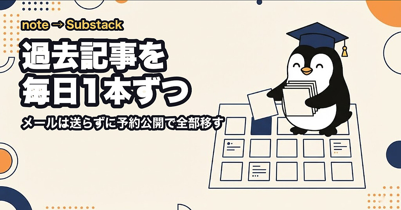 noteの過去記事を、Substackへ毎日1本ずつ自動で予約公開するスキルのアイキャッチ画像