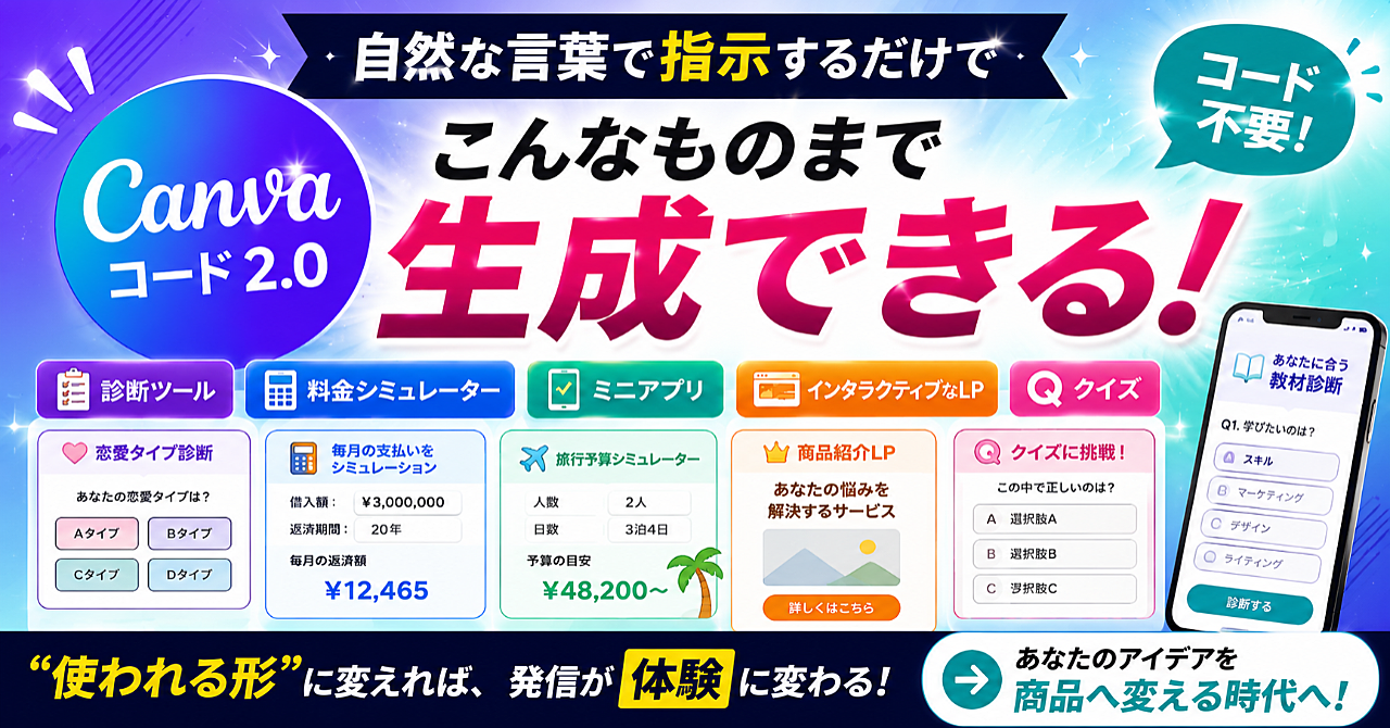 Canvaコード2.0で副業の作り方が変わる。コードを書けない人がWebサイトとミニアプリを商品にする方法