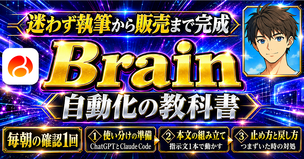 Brainで販売したい発信者のための【AIツール×Brain自動化の教科書】 | 執筆から販売までまるごと自動化する完全ロードマップのアイキャッチ画像
