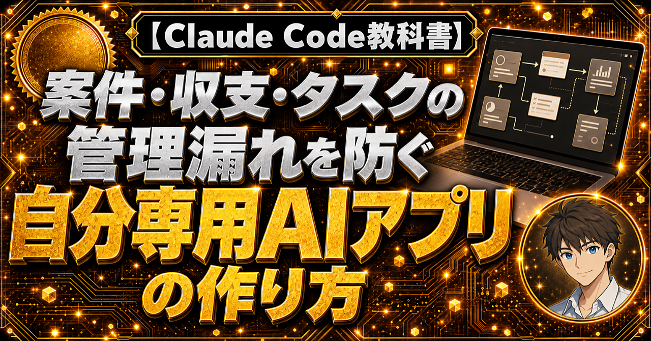 【Claude Code教科書】案件・収支・タスクの管理漏れを防ぐ自分専用AIアプリの作り方のアイキャッチ画像