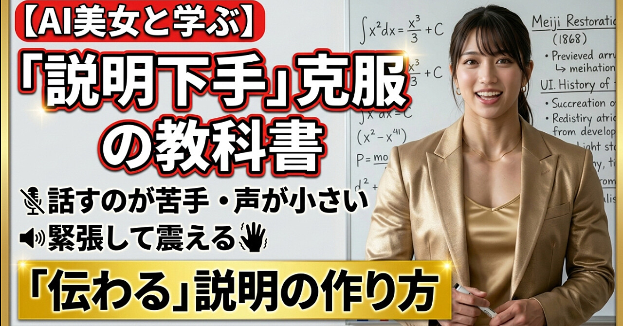 【AI美女と学ぶ】「説明が下手な自分」を卒業する教科書——話し方に自信がない・声が小さい・緊張で震える人のための、伝わる説明の作り方