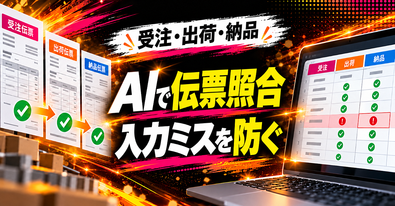 【AIで伝票入力のミスを見つける】受注から納品まで番号・数量・日付を照合する手順のアイキャッチ画像