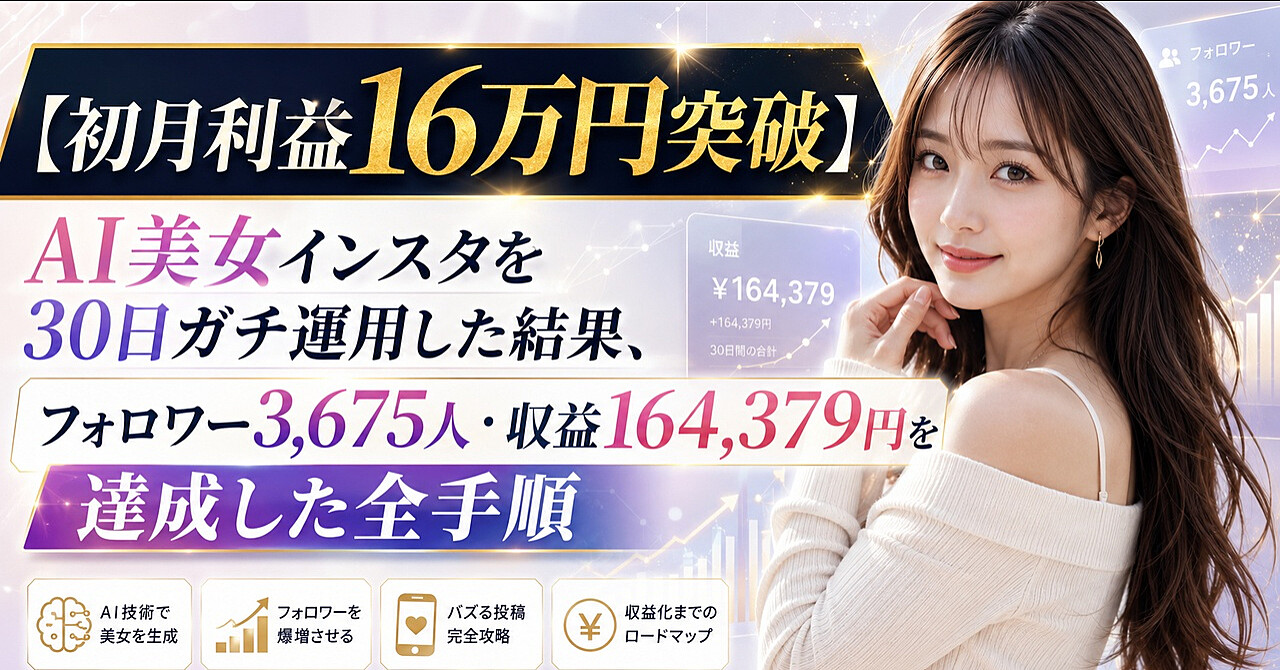 【初月利益16万円突破】AI美女インスタを30日ガチ運用した結果、フォロワー3,675人・収益164,379円を達成した全手順