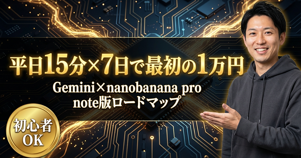 【忙しい会社員向け】平日15分×7日でGemini×nanobanana proを使い倒し、noteで最初の1万円を掴み取るロードマップ