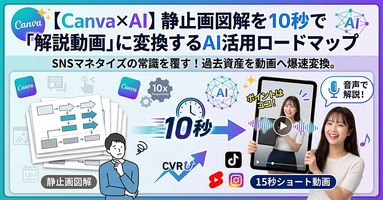 【Canva×AI】静止画図解を10秒で「解説動画」に変換するAI活用ロードマップのアイキャッチ画像