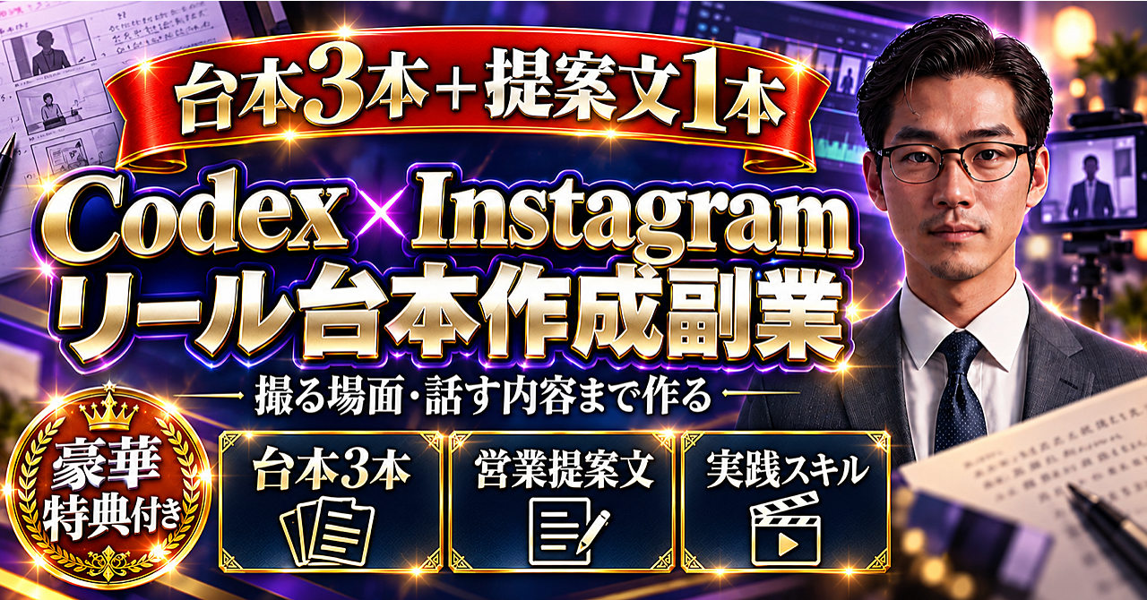 【台本3本+提案文1本】Codex×Instagramリール台本作成副業|カフェへの提案を形にするスキル付き実践テンプレのアイキャッチ画像