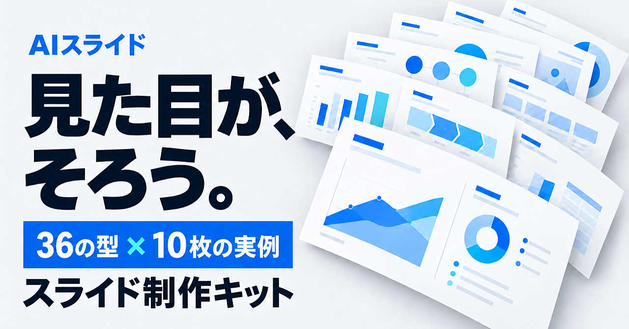 【完成例10枚+制作スキル付き】AIスライドの見た目がそろう制作キット|36の型・修正4本・アレンジ6本のアイキャッチ画像