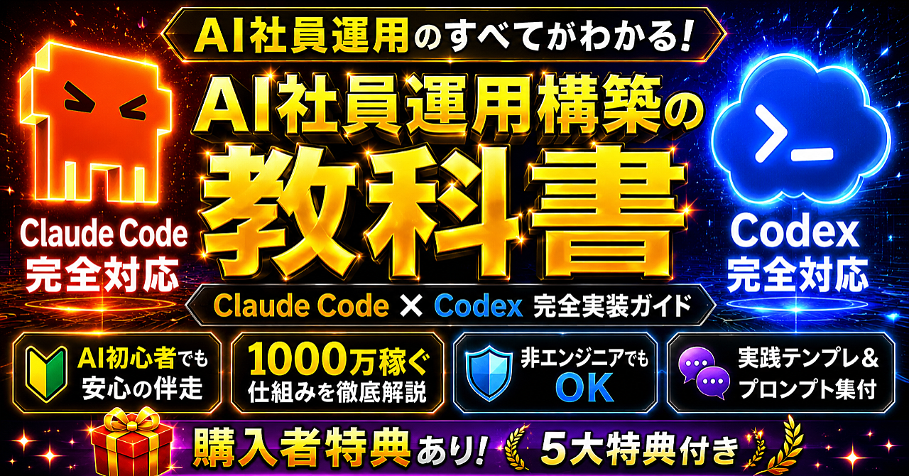 【Claude Code/Codex対応】非エンジニアでも出来るAI社員構築〜運用の教科書