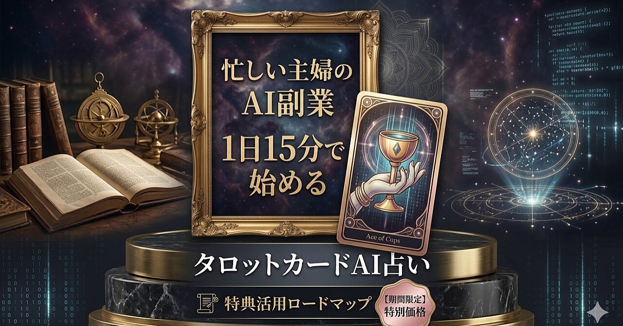 忙しい主婦のAI副業1日15分で始めるタロットカードAI占いのアイキャッチ画像