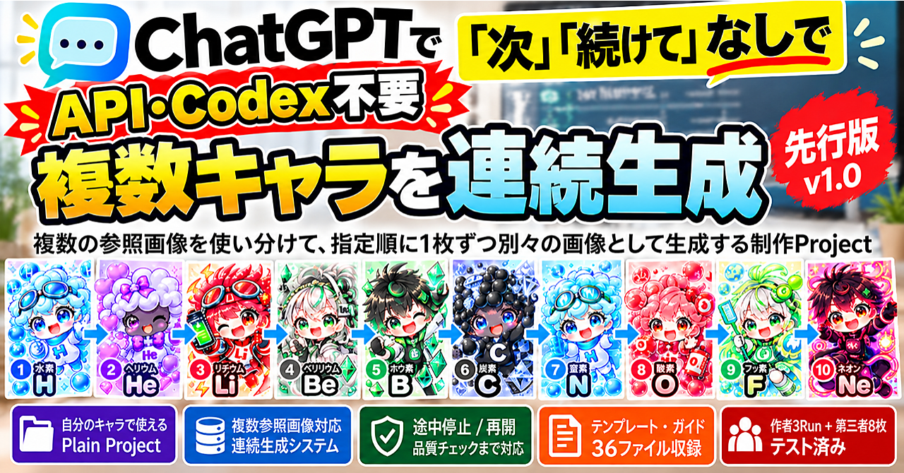 ChatGPTで複数キャラを指定順に連続生成する制作Project【先行版】のアイキャッチ画像