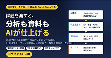 【半自律ワークフロー】課題を渡すとAIがExcel定量分析→報告パワポまで仕上げる 分析レポート自動化キット（Claude Code/Codex対応）