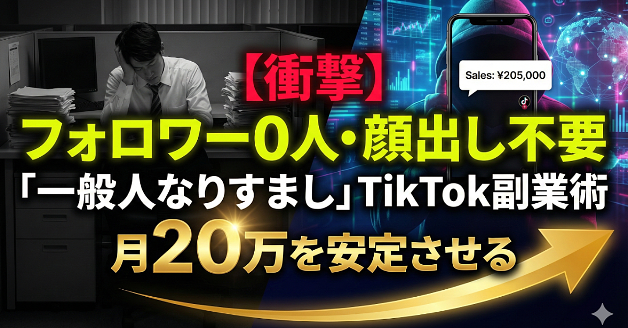 【衝撃】フォロワー0人・顔出し不要。海外で爆売れ中の「一般人なりすまし」TikTok副業術：会社にバレず月20万を安定させる完全攻略マニュアル