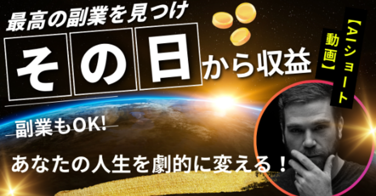 最高の副業を見つけ、あなたの人生を劇的に変える!
【AI×ショート動画】で「その日」から収益を発生させる秘密の手法