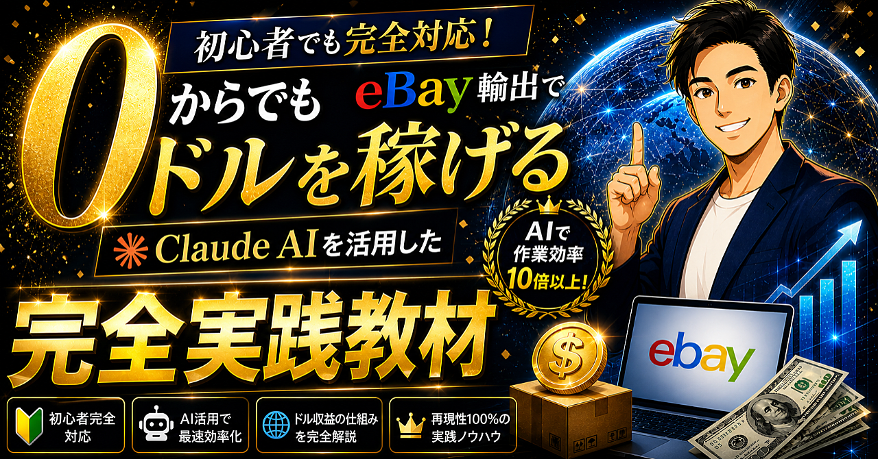 eBay輸出 × Claude AIで、未経験からドル収入を月10万円作る完全ロードマップ【特大特典動画、シート、プロンプト付き】