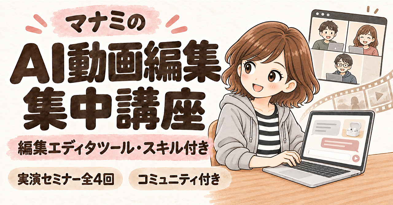 【35大特典付】マナミさんのBrain「AI動画編集集中講座｜編集エディタツール・スキル＋実演セミナー全4回＋年内コミュニティ」評判口コミ感想レビュー