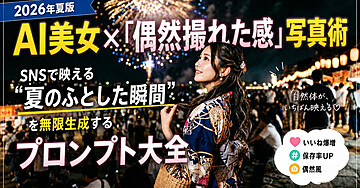 【2026年夏版】AI美女×「偶然撮れた感」写真術｜SNSで映える“夏のふとした瞬間”を無限生成するプロンプト大全