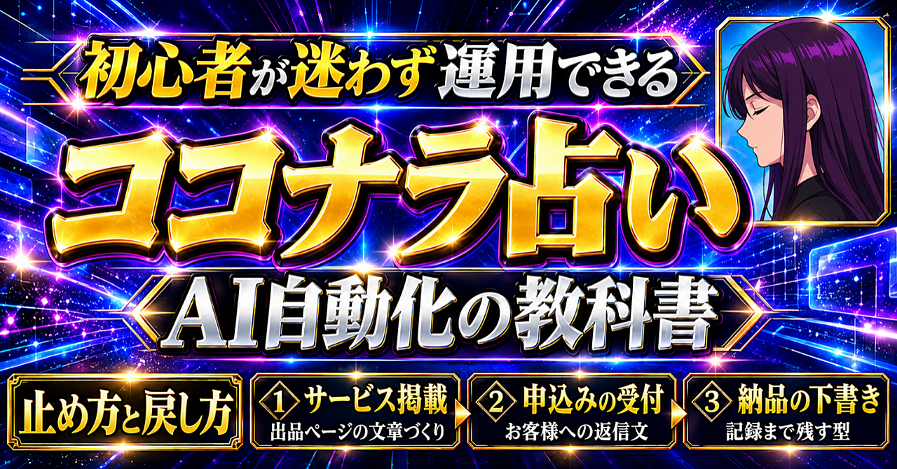 『AI×ココナラ占い販売自動化の教科書』 ― AI時代に「この人だから」と選ばれる仕事のつくり方 ―のアイキャッチ画像