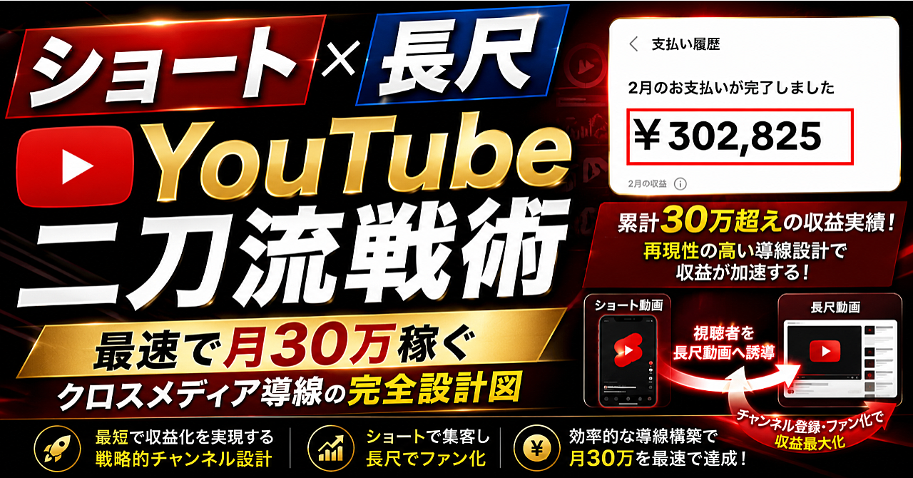 【ショート×長尺】YouTube二刀流戦術｜最速で月30万稼ぐクロスメディア導線の完全設計図
