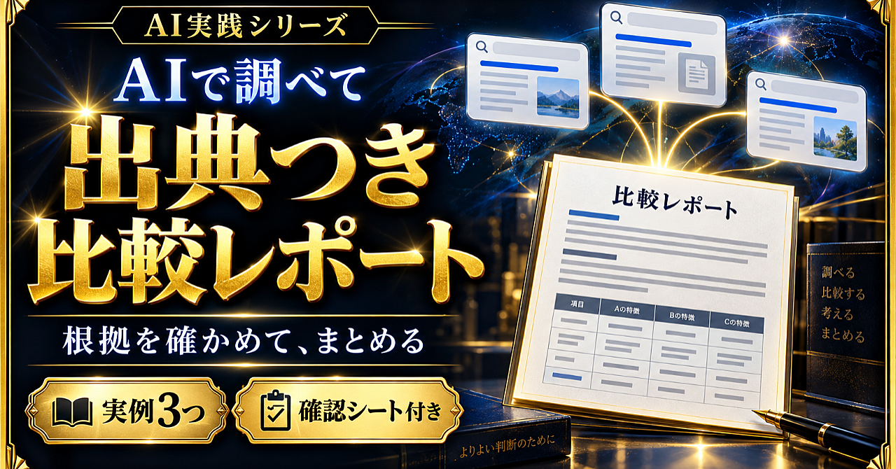 AIで調べ物を、出典付きの比較レポートにするのアイキャッチ画像