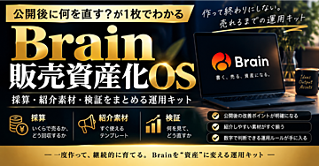 Brain販売資産化OS｜公開後に何を直す？採算・紹介素材・検証をまとめる運用キット