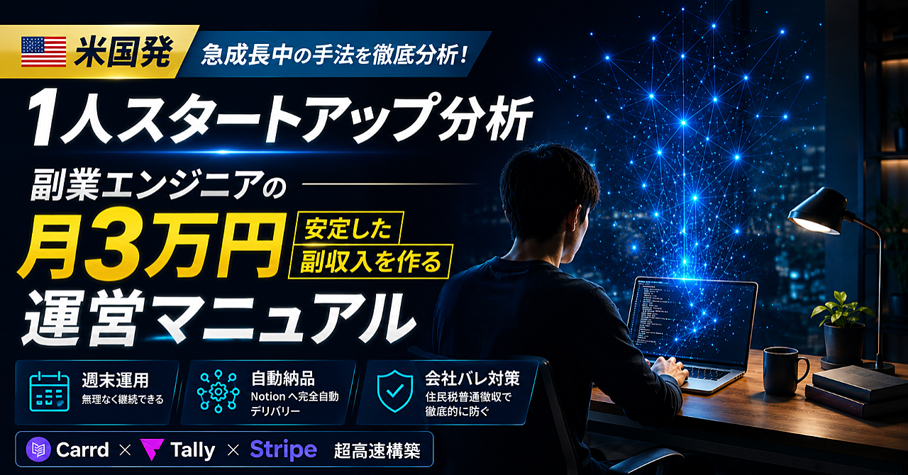 【米国急成長中】コードを書かずに月3万円を手堅く狙う。週末副業エンジニアのための「1人スタートアップ」チートマニュアル
