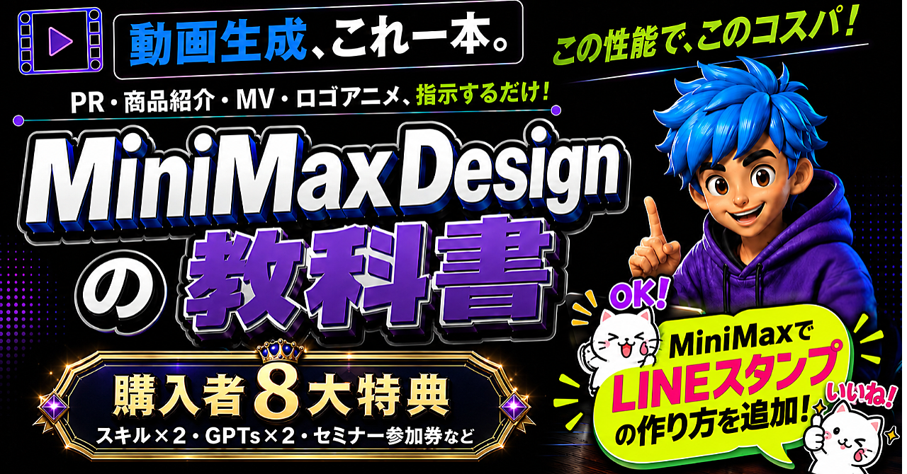 【120部突破】動画生成、これ一本。PR・商品紹介・MV・ロゴアニメ、指示するだけ|MiniMaxDesignの教科書のアイキャッチ画像