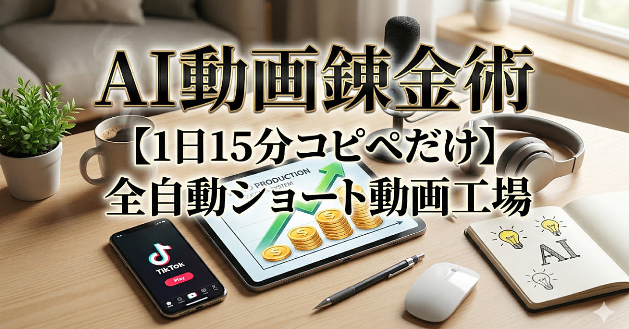 【1日15分のコピペだけ】顔出し・声出し・編集スキル完全ゼロ。無料AIツールで作る「ショート動画・全自動量産ファクトリー」構築マニュアル